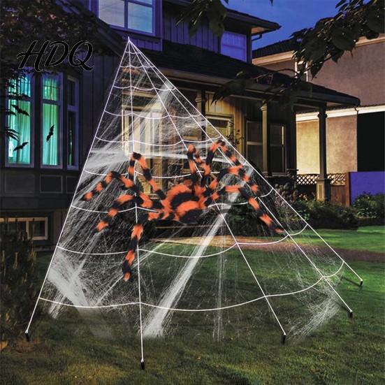Halloween Lawn Ornaments Giant Spider Scary Orange Black Hairy Spider Decoration Realistic Furry Prop Hanging Decor with Red Eyes for Porch