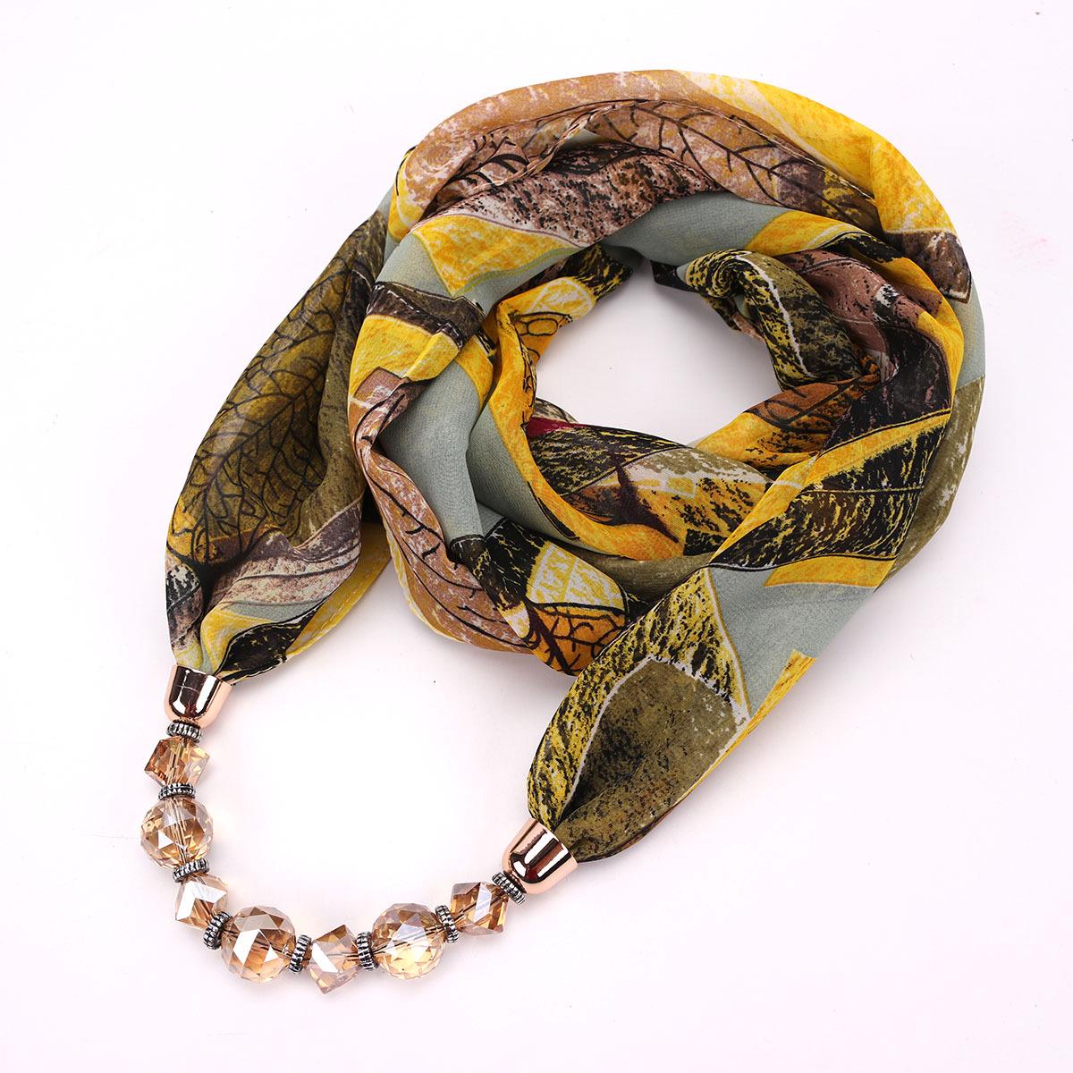 

Модный шифоновый шарф-ожерелье с принтом и кристальными бусинами – элегантный женский аксессуар для повседневной носки