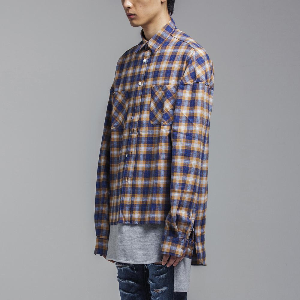 Bledition Oversize Madrid Plaid Shirts Yellow/Navy Yellow/M