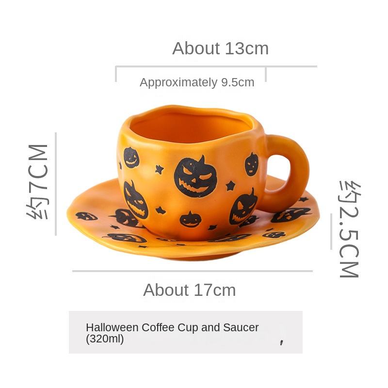 

320ML Halloween-themed ceramic cups and saucers Irregular personalized coffee cups Coffee saucers Pumpkin bat pattern 320ML