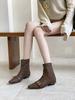 2025 Autumn and Winter New Pointed Thick Heel Short with Thin Temperament French Fashion Sexy Beauty Female Internet Celebrity Short Boots