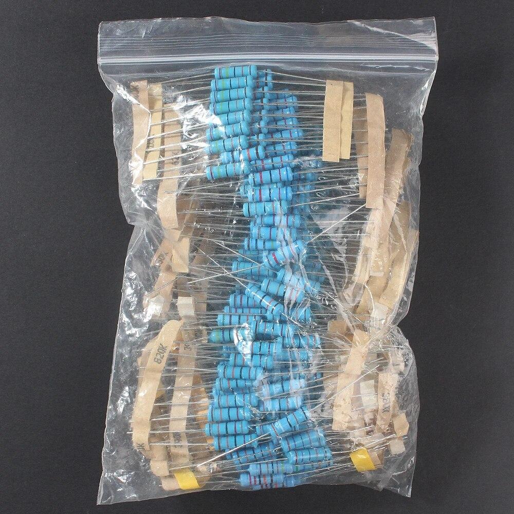 Set de 230 bucăți de rezistențe cu peliculă metalică de 2 W, 22R~1M Ohm Pachet de set de rezistoare de 2W, 23 de tipuri, 2 wați, rezistență la orificiu traversant 1%
