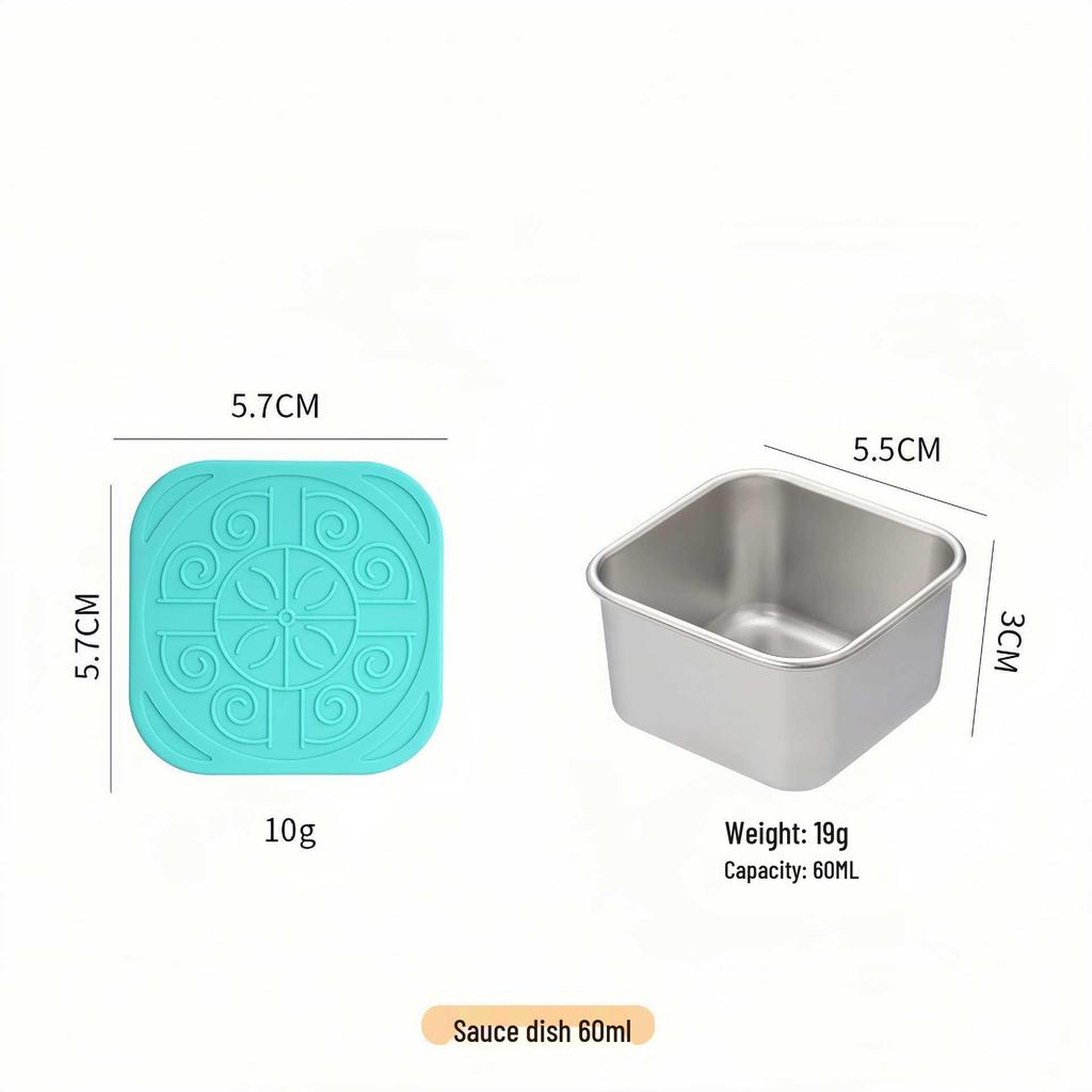 Stainless Steel Sauce & Salad Container with Silicone Lid, 60/180ml, Leakproof Square Design