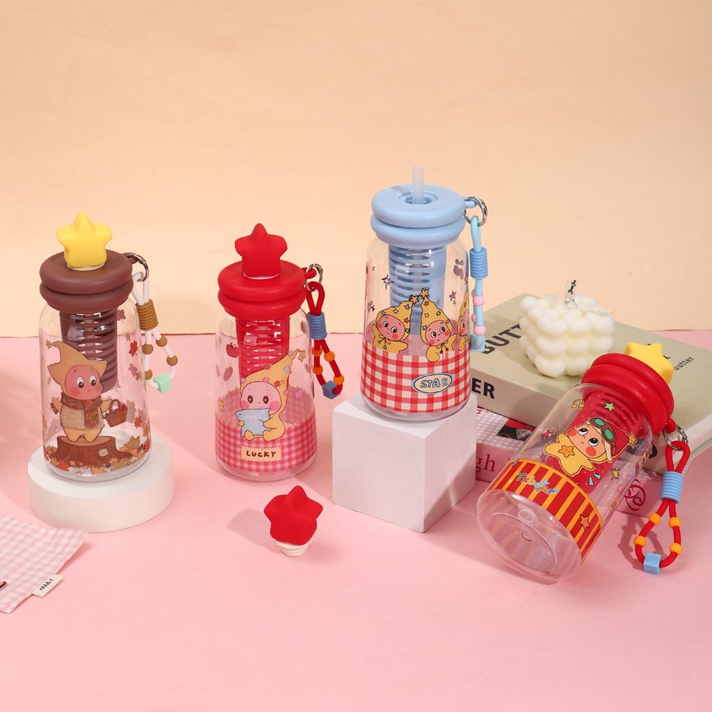 Water bottle new cute star people straw cup tea separation drop wear-resistant plastic cup with lifting rope portable cup