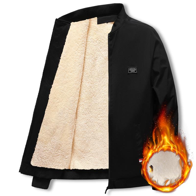 

Осень-зима мужские толстые флисовые куртки однотонные модные повседневные пальто классические воротник-стойка уличные сохраняющие тепло пальто XS чёрный