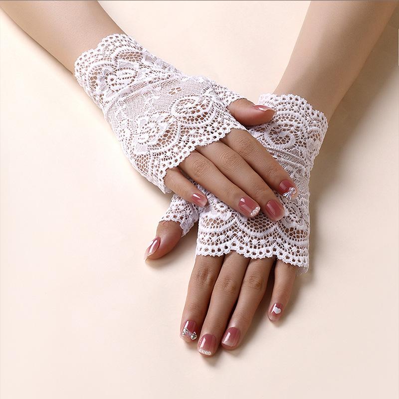 

Sun Protection Sleeves Mesh Thin Cycling Sexy Mittens Half Finger Handschoenen Women Short Lace Hollow Out Fingerless Gloves білий