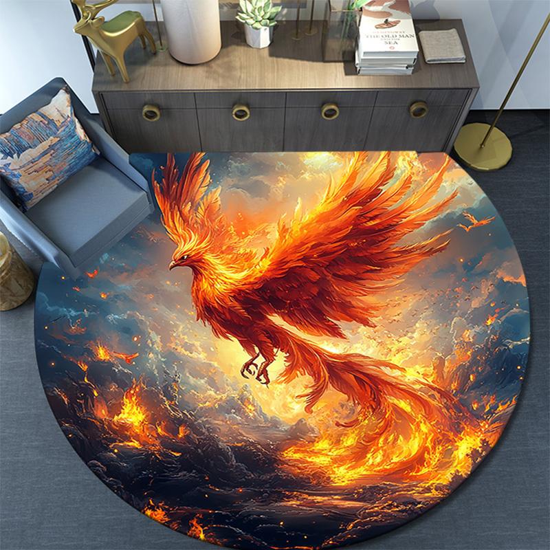 Phoenix Rising Round Area Rug,Carpet Rug for Living Room Bedroom Sofa Playroom Decor,Non-slip Floor Mat