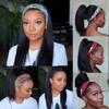African Womens Black Headband Long Straight Synthetic Wig Xuchang