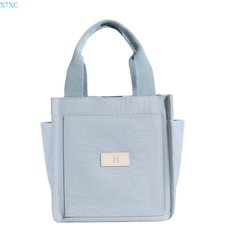 

X7XC Convenient Canvas Lunch Bag with Multiple Compartments Japanese Handbag Perfect for Carrying Your Belongings синій