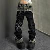 Women's Plus Size Retro Camo Patchwork Straight Leg Hip Hop Jeans