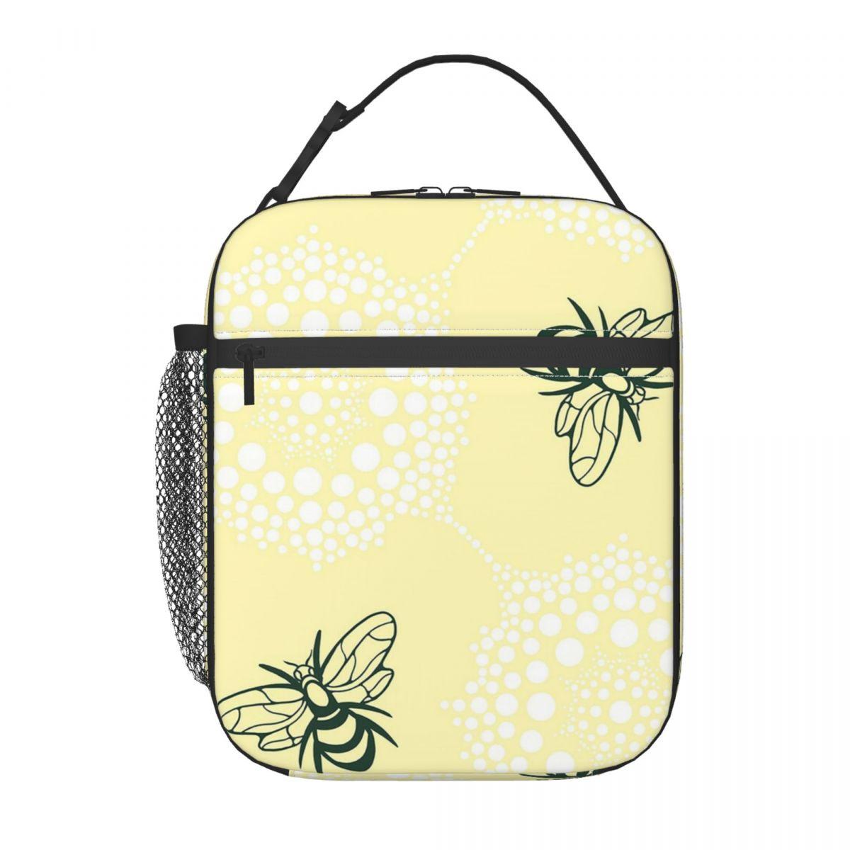 Flowers And Bee Pattern Insulated Lunch Bag for Women Kids Portable Food Boxes Thermal Lunch Box Tote One Size