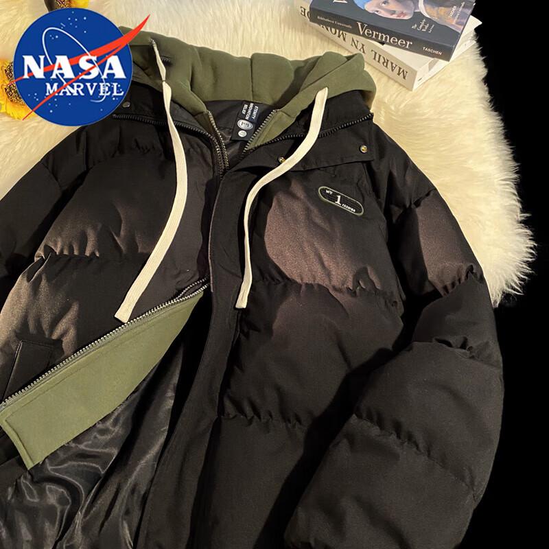 NASA MARVEL Men's Faux Two-Piece Hooded Puffer Jacket
