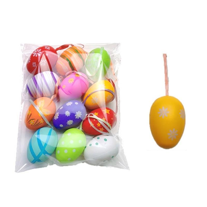 12Pcs Easter Colorful Eggs Handmade Art Ornament Decorative Crafts Supplies for Children Adults DIY Photo Props
