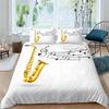 Saxophone Duvet Cover Set Rotating Musical Notes Bedding Set Musical Instrument Retro Jazz Music Theme Twin Quilt Cover For Kids