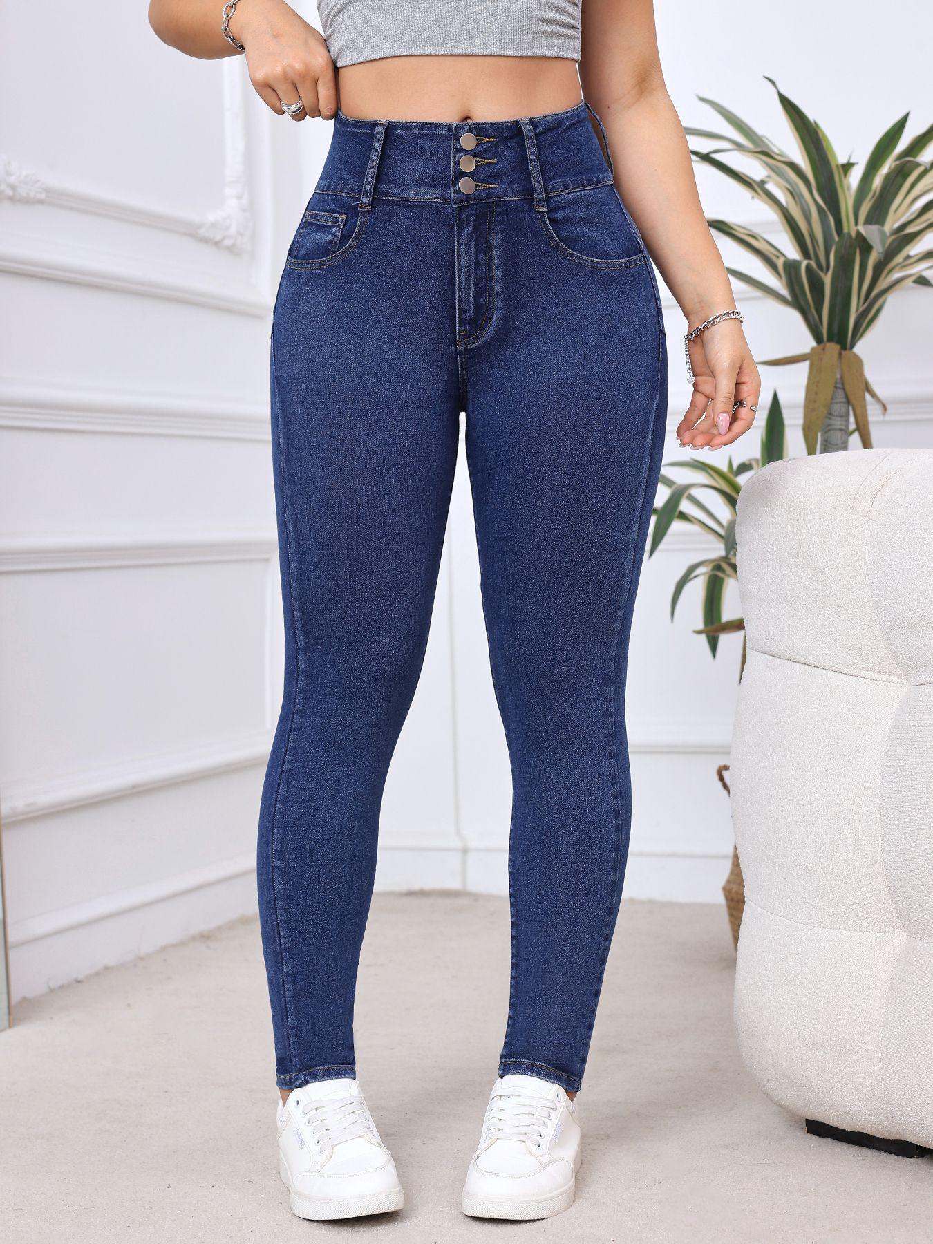 Women s High-Stretch Skinny Jeans - Wide Waist & Butt-Lifting Denim Pants XS синий