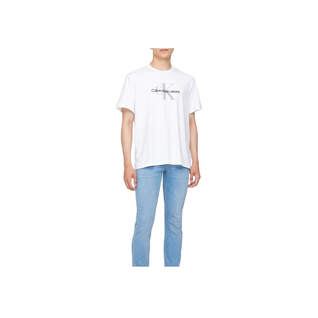 Calvin Klein Jeans Letter Embroidery Comfortable Crew Neck Short Sleeve T-Shirt Men Tops White 40EM289-YAA