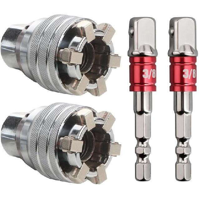 2PCS Socket Wrench Set,Multi-Function Universal Tool - Universal Maintenance Tool, 10-19mm Universal Adjustable Socket Wrench,Impact Grade 3/8"