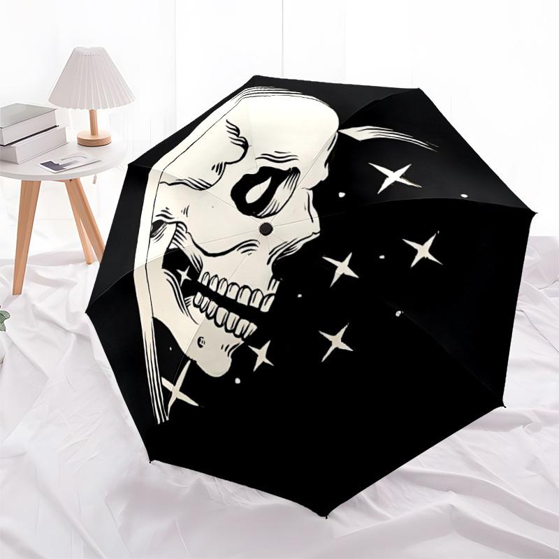 1pc Skull Stars Automatic Open/Close Umbrella, Portable Folding Umbrella, Compact Travel Umbrella For097