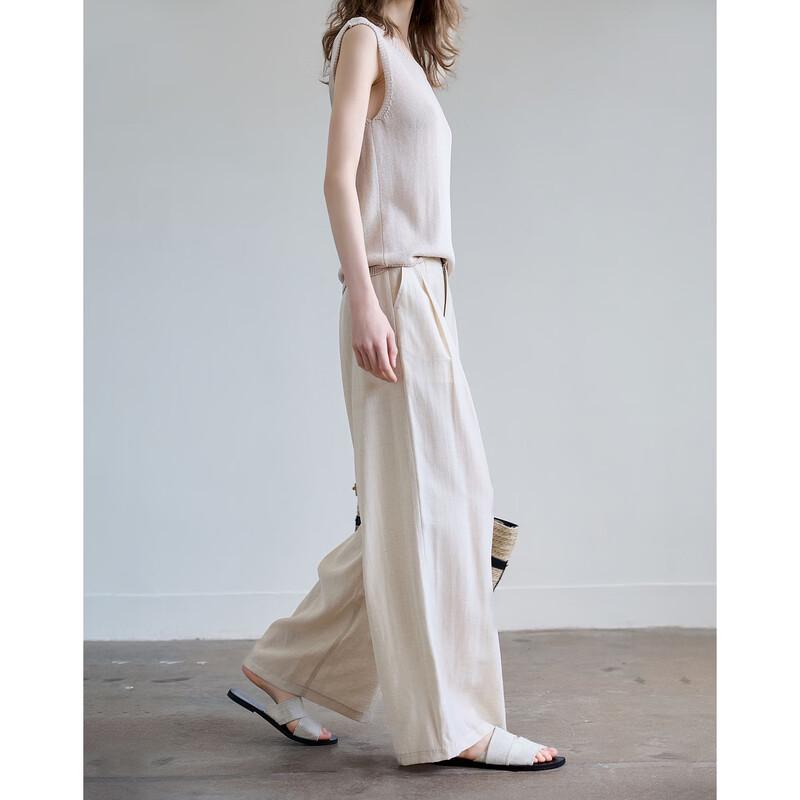 

Petite Linen Blend High-Waist Wide-Leg Drawstring Pants L