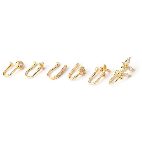 Clip de Piercing de Nez Attrayant Forme U Cuivre Zircone Cubique Multi-style Brillant Manchette d'Oreille Clou de Nez pour Port Quotidien
