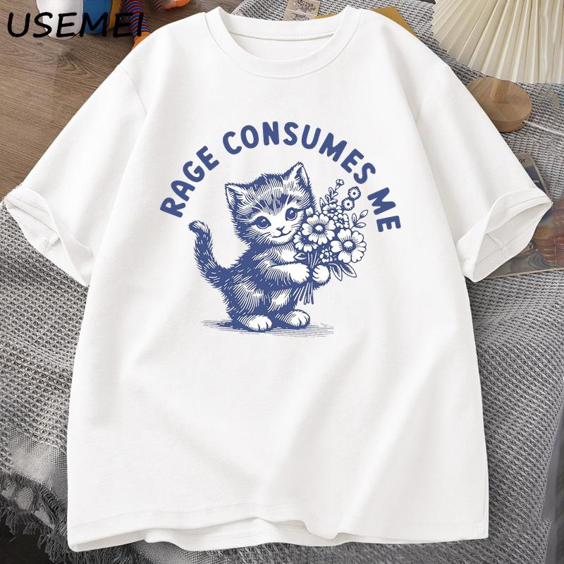 

Rage Consumes Me T Shirt Weirdcore Funny Hilarious Kitten Meme T-shirt Dark Humor Unhinged T Shirt Mental Health Tees Shirt Tops XXL белый