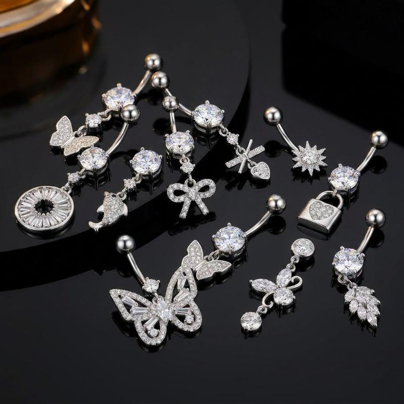 Mixed-Style Navel Piercing For Women Sexy Body Belly Piercings Rhinestone Butterfly Curved Belly Button Rings