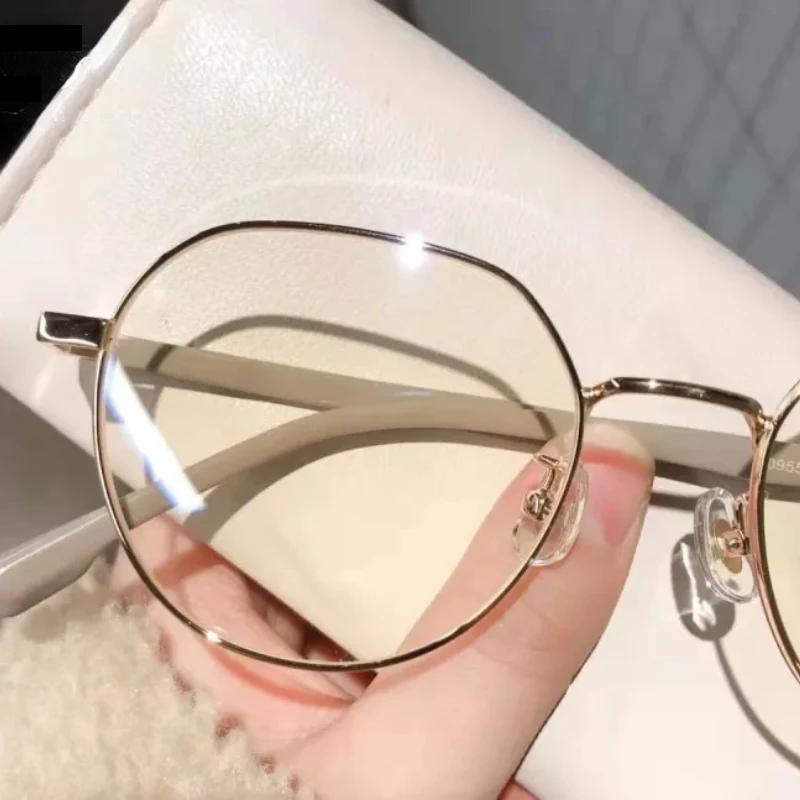 Women Anti Blue Light Myopia Glasses Fashion Metal Polygons Computer Girls Ultralight Optical Nearsighted Eyeglasses 0 To -600