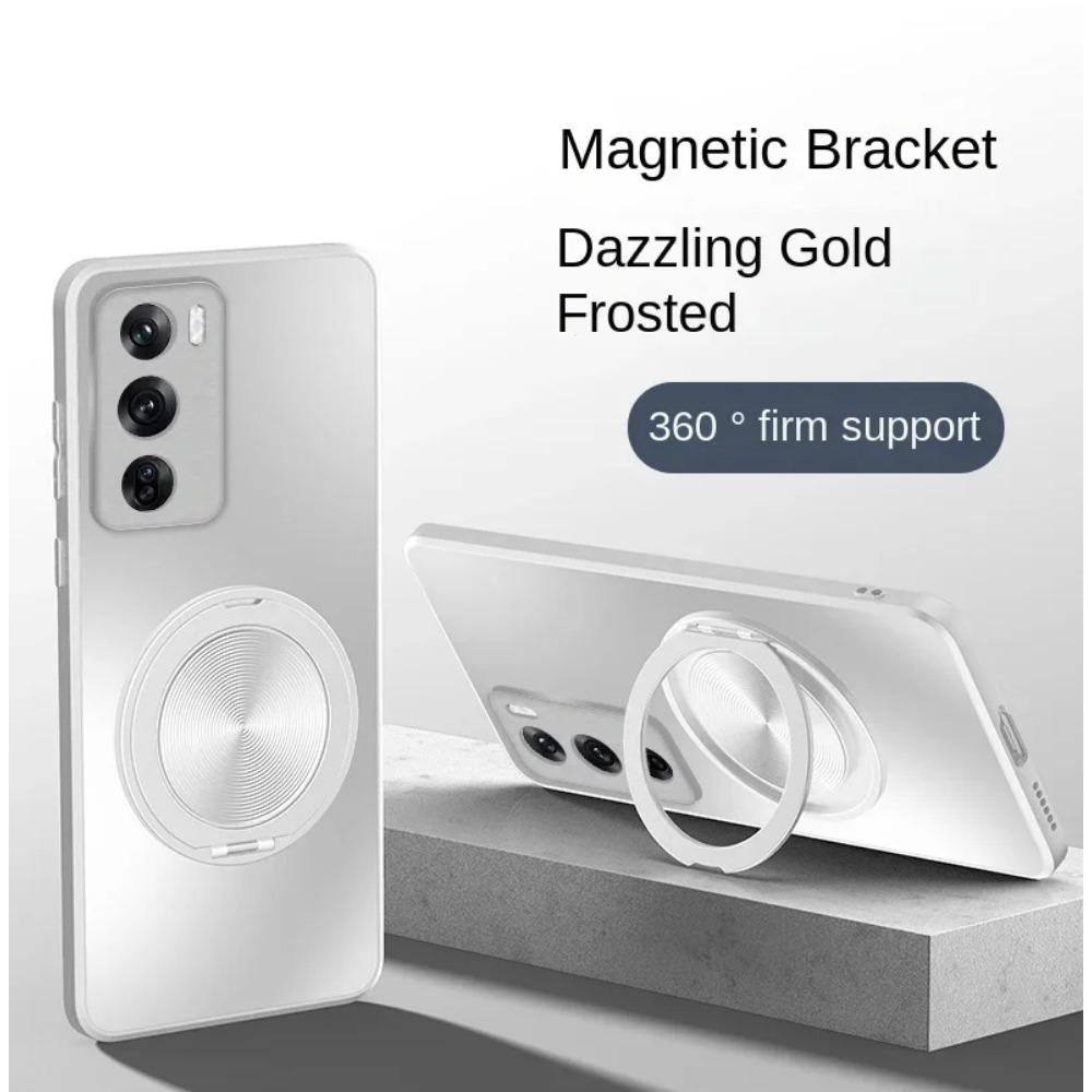 Magnetischer Ständer Magsafe Hülle für OPPO Reno 12 Pro 12 5G Hülle Halterung Stoßfest Hart Matt Ringhalter 360° Drehbar Schützende Rückseite Ständer Abdeckung