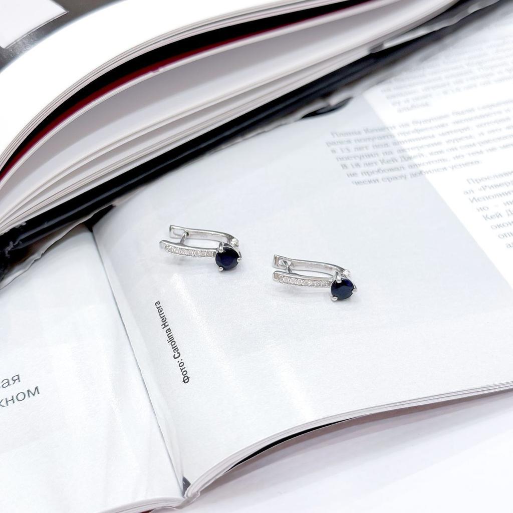 Stříbrné náušnice s přírodním safírem 1,501 karátu, kubická zirkonie (2164968)