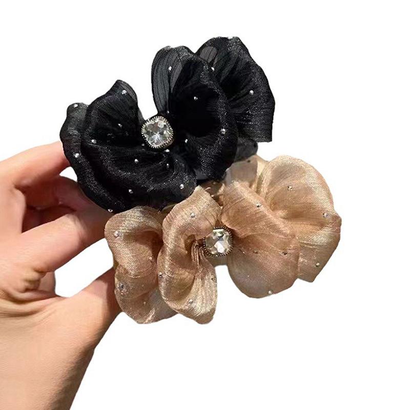 Eleganter Strass Blasennetz Haarclip Doppelseitige Schleife Pferdeschwanz Haarspange für Damen Haaraccessoires