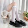Lace Trim Fishnet Rose-Pattern Mid-Calf Lolita Socks - Women's Cute White Stockings