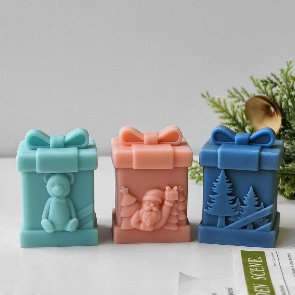 3D Santa Christmas Gift Box Silicone Mold DIY Aroma Candle Plaster Decoration Mould Christmas Chocolate Candy Molds