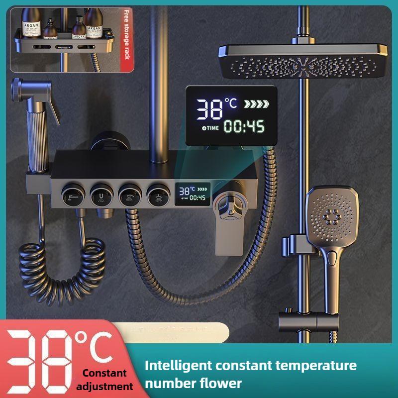 Nozzle Shower Spray Kit Copper Shower Set Household Digital Display Constant Temperature Shower System Bathroom Booster