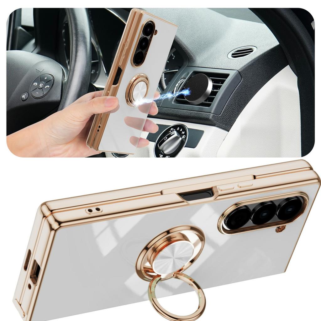 For Samsung Galaxy Z Fold5 5G Case Precise Cutouts 6D Electroplating TPU Phone Cover with Ring Holder