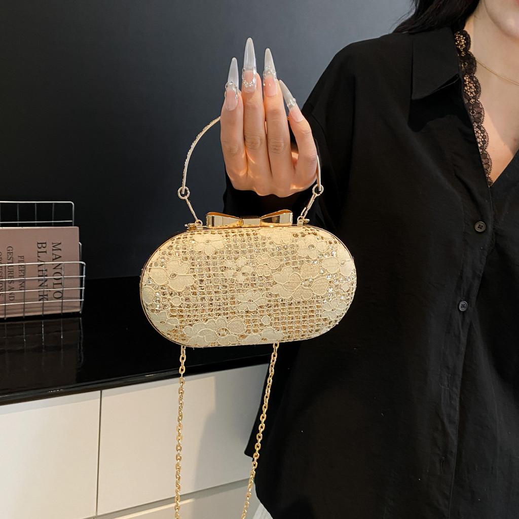 Borsa a Pochette da Sera in PU con Catena Metallizzata e Chiusura a Serratura per Uso Quotidiano