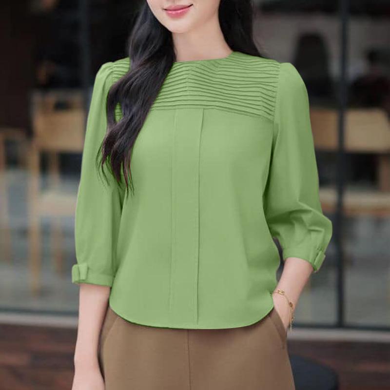 

ZANZEA Женская свободная блузка с круглым вырезом и рукавами 3/4 в повседневном стиле 4XL зелёный