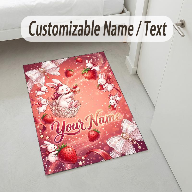 Easter Bunny Theme Crystal Velvet Rug Personalized Custom Name Text Soft Floor Mat Home Decor