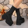 2025 Trend Woman New Chelsea Pumps Platform Women Knitting Ankle Sock Boots Fashion Winter Snow Botas Mujer Bow High Heels Shoes