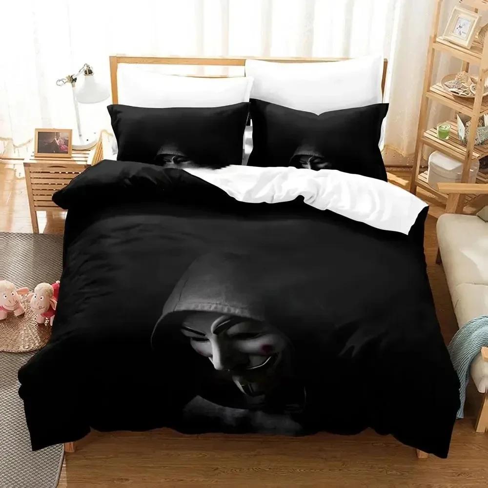 Personality Technology Anonymous Bedding Set Duvet Cover Sheet Printed Bed Set Pillowcase Full Queen King Size Comforter Bedroom