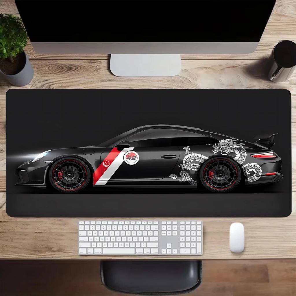 Large White Sports Car Design Mouse Pad Gaming Anti-Slip Rubber Base Extended Desk Mat for Gamer Office Use Computer Accessories