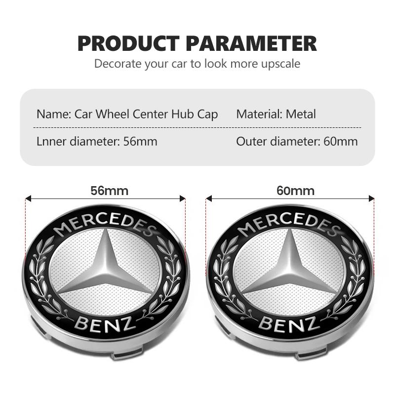 For Benz 4PCS Car Emblem Wheel Hub Center Cap Badge Covers Sticker Accessories CLS SLK Sport ML C200 C260 C300 W205 CITAN VITO