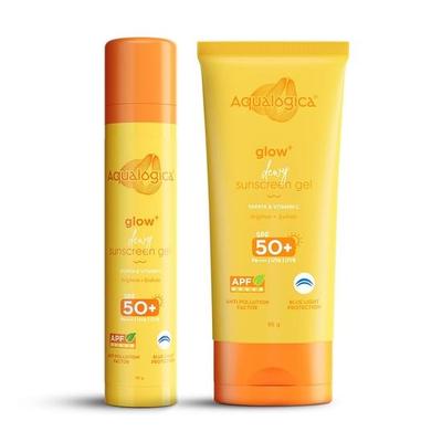 Aqualogica Glow+ Dewy Sunscreen For All Skin Types With Papaya & Vitamin C With Spf 50 & Pa++++ - 50G + 80G, Pack Of 1