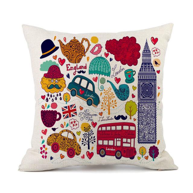 British Style Cushion Cover England London Sofa Car Decorative Pillowcase Cotton And Linen Home Decor Pillow Funda De Almohada