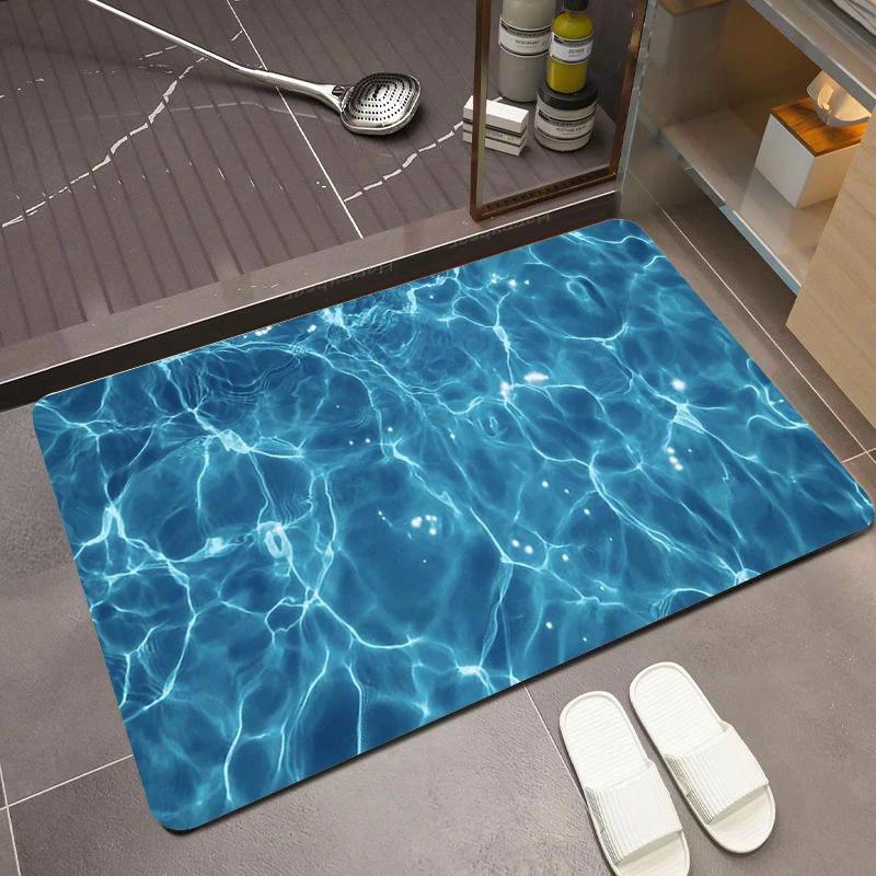 Blaues Ozeanwellenmuster Badematte Weiche Saugfähige Fußmatte für Badezimmereingang Wasserdichte Bodenmatte Wohnkomfort Dekor Teppich