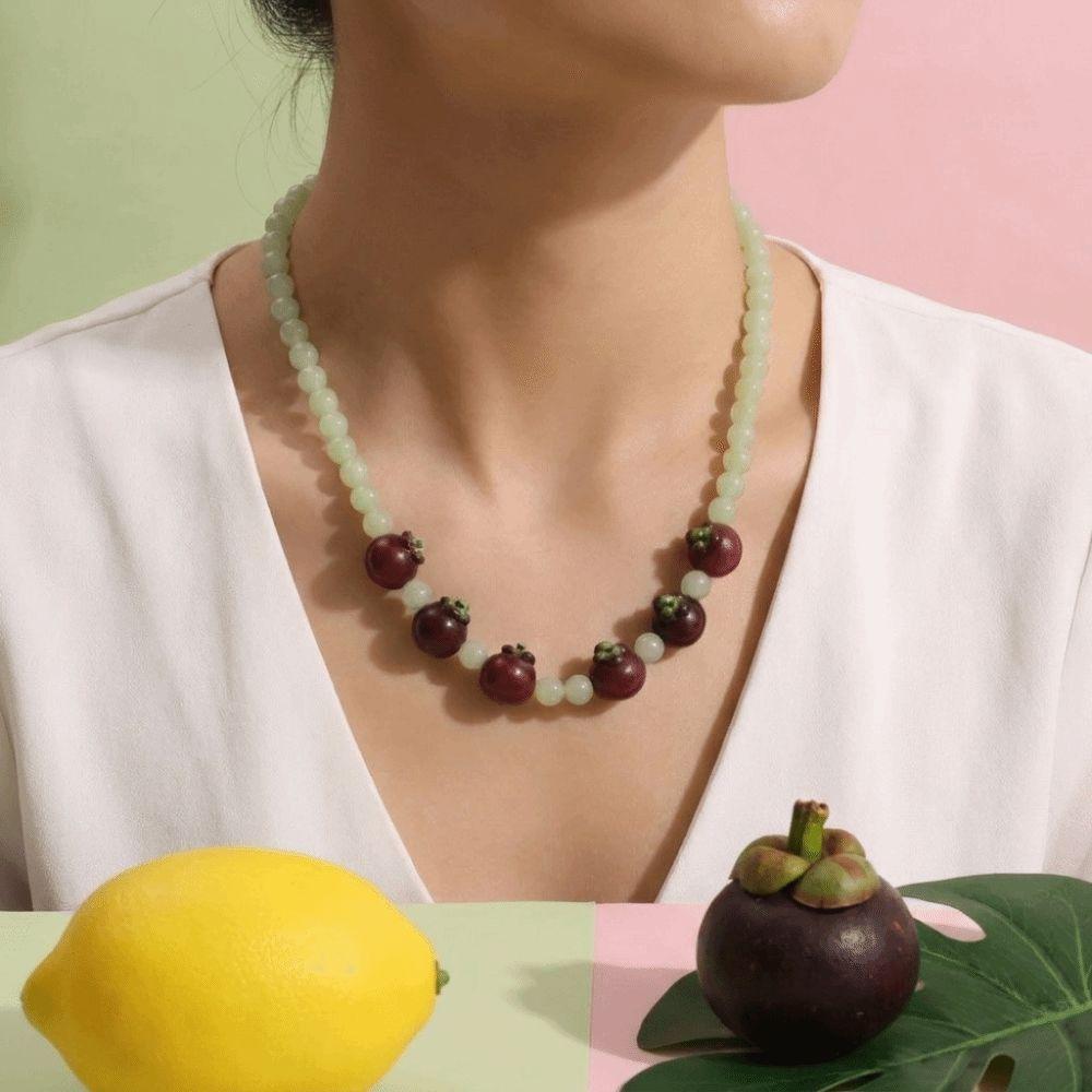 Layered Fruit Bead Necklace Stackable Retro Necklace Bohemian Colorful Choker Beach