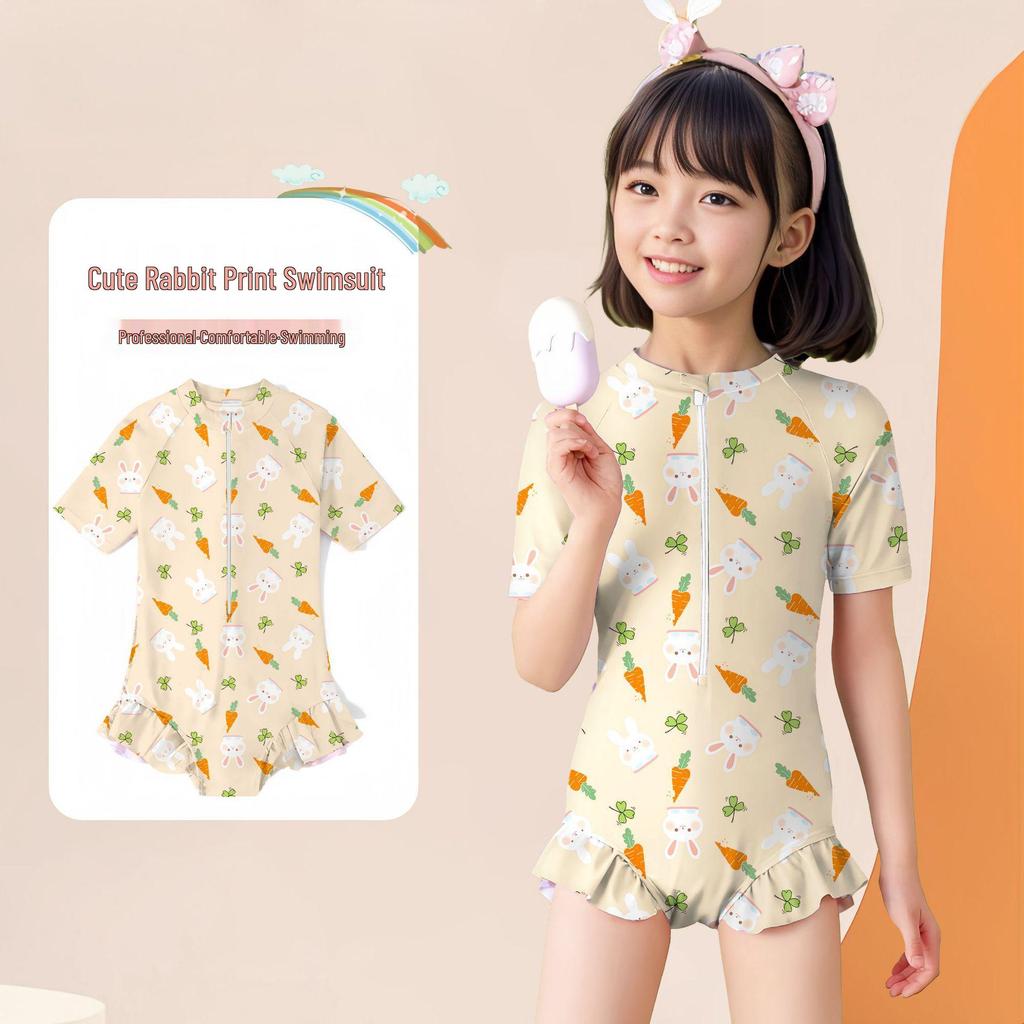 Girls' Quick-Dry Sun Protection One-Piece Swimsuit - Cute Swimwear for Kids