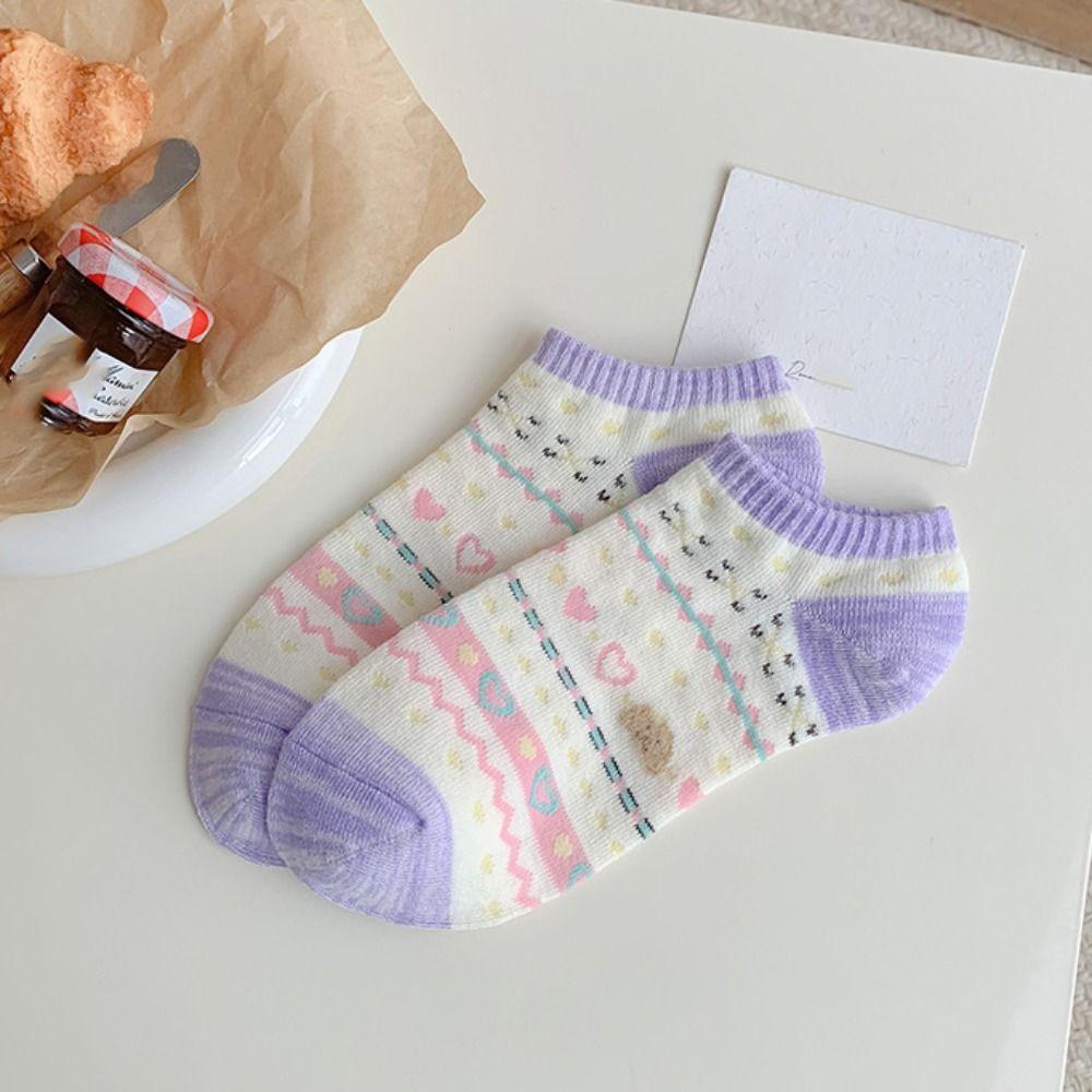 5Pairs Ins Style Sweet Ankle Socks Breathable Socks Women Soft Heart Short Socks  Streetwear