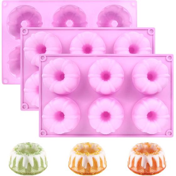 3 Pack Purple Mini Cake Pans for Baking, Silicone Small Cake Pan Mold Moldes Para Gelatinas, 6 Cavity Nonstick Mini Cheesecake Pans, Jello Molds