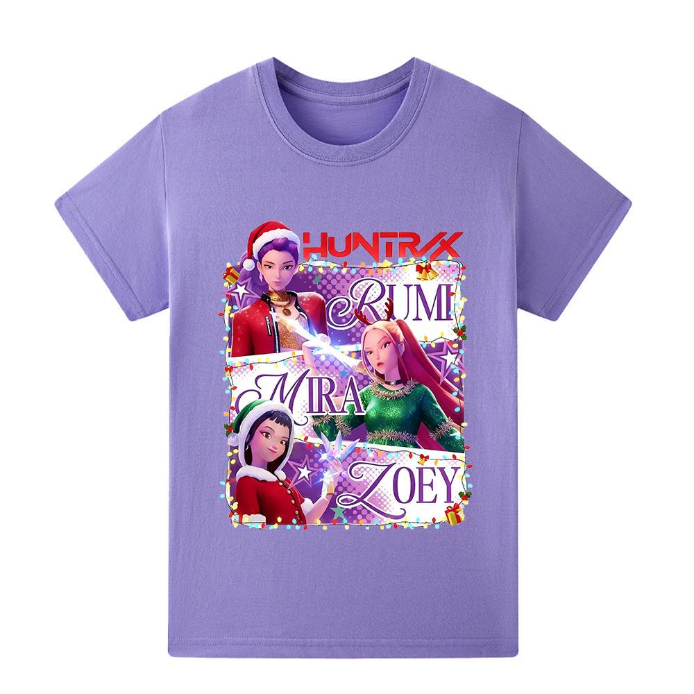 

A1265 Kids Boys Girls Christmas Kpop Rumi Zoey Mira Print Short Sleeves T-shirt 160cm