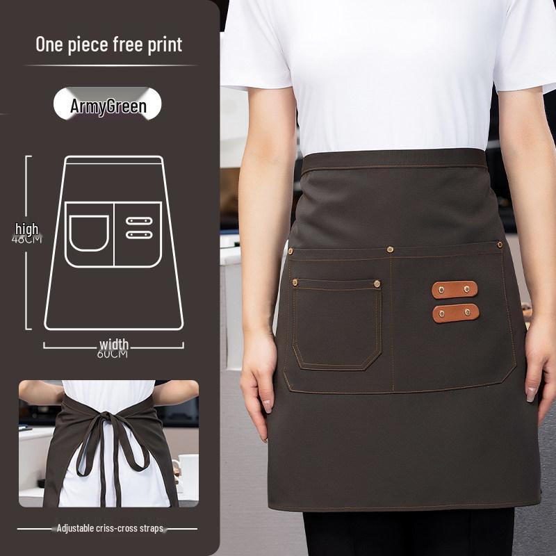 Custom Waterproof Canvas Waist Apron with Logo for Catering, Milk Tea Shops, Baristas